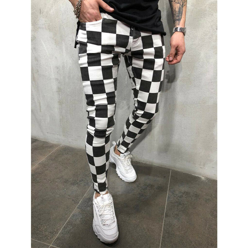 Hirigin 2019 New Men's Summer Fashion Slim Comfortable Striped Plaid Black White Casual Pencil Pants Men Clothes