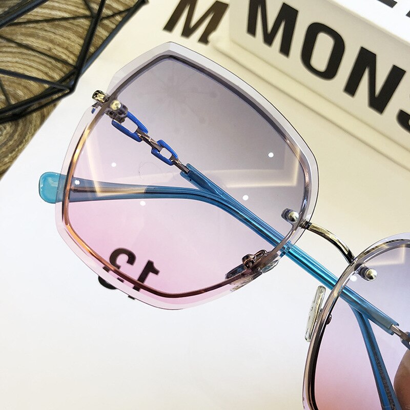 Famous Brand Design Rimless Women Sunglasses Luxury Glasses Lady Sun glass Woman 2023 Gradient Pink Blue Lens Eyeglasses Square