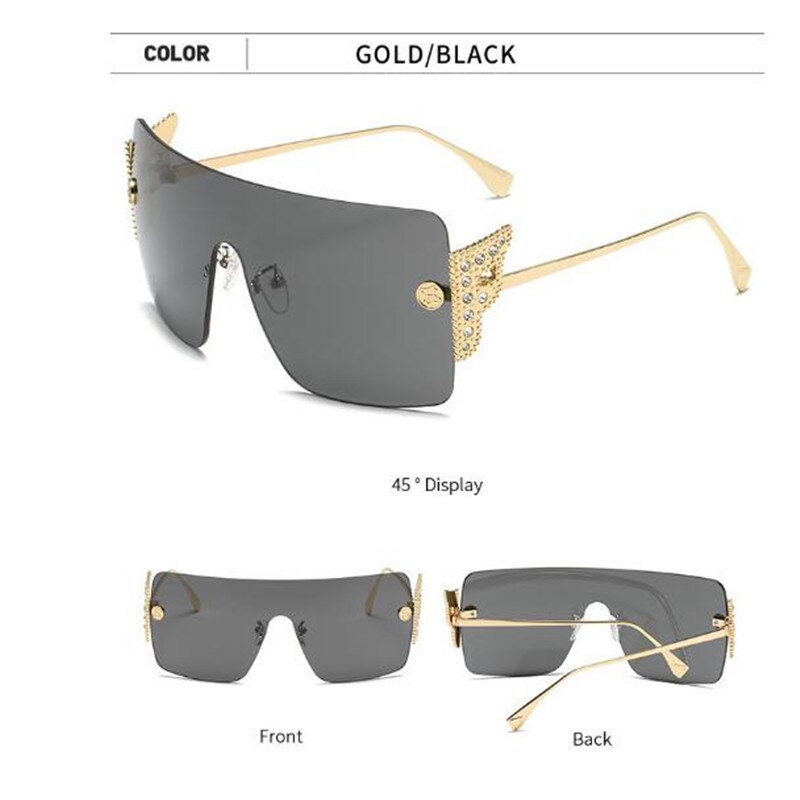 Women's big frame one-piece sunglasses Metal diamond casual sunglasses Fashion oversized glasses
