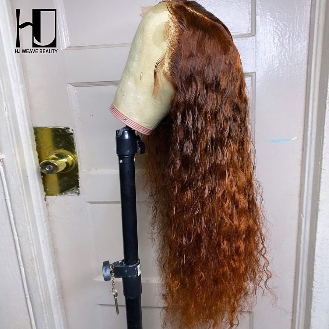 Peruvian Ginger Color Water Wave Curly Wig Remy Lace Front Human Hair Wigs Highlight Deep Wave Brown Frontal Wig for Black Women