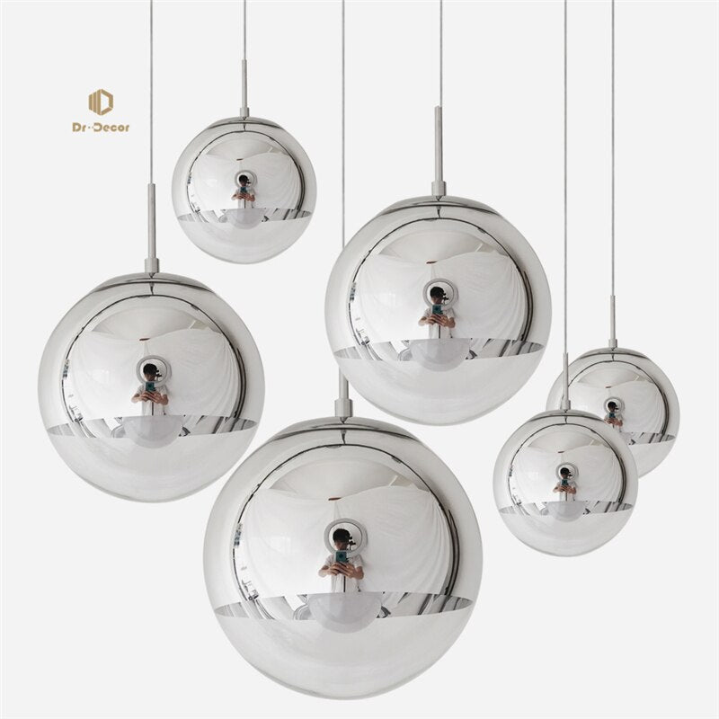 Nordic Minimalism Led Pendant Lights Silver Round Ball Pendant Lamps for Living Room Kitchen Luminaire Restaurant Indoor Light