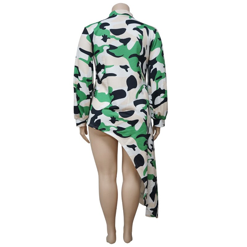 Plus Size Tops L-4xl Wholesale Long Sleeve Shirts for Women Camouflage Loose Casual Irregular Hem Polyester Blouses Dropshipping