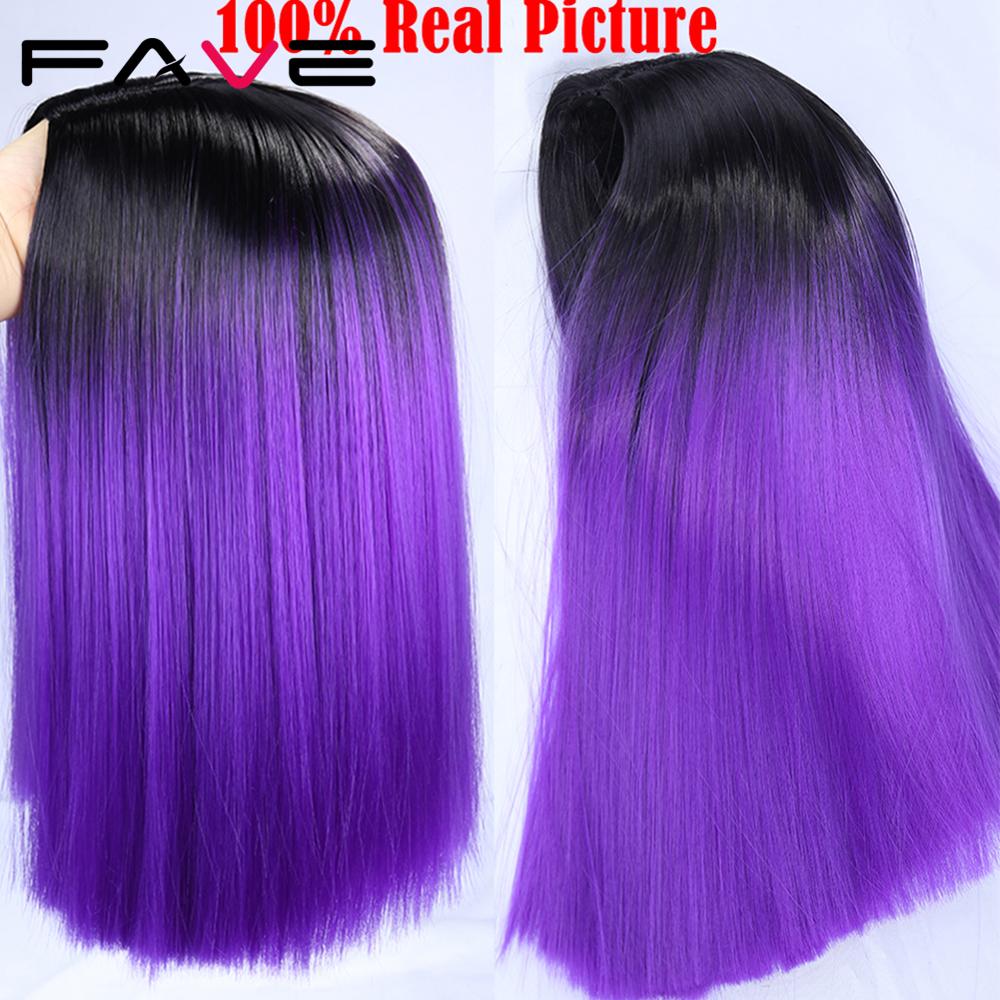FAVE Ombre Black Purple/Blonde/Grey/Flax Brown/ Straight Synthetic Wig Shoulder Length Middle Part Cosplay For Women's Daily Wig