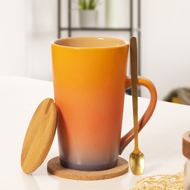 Cup Ceramic Mug with Cover Spoon Tea Cup Retro Domestic Coffee Cup Creative Personalized Trend Couple's Cups