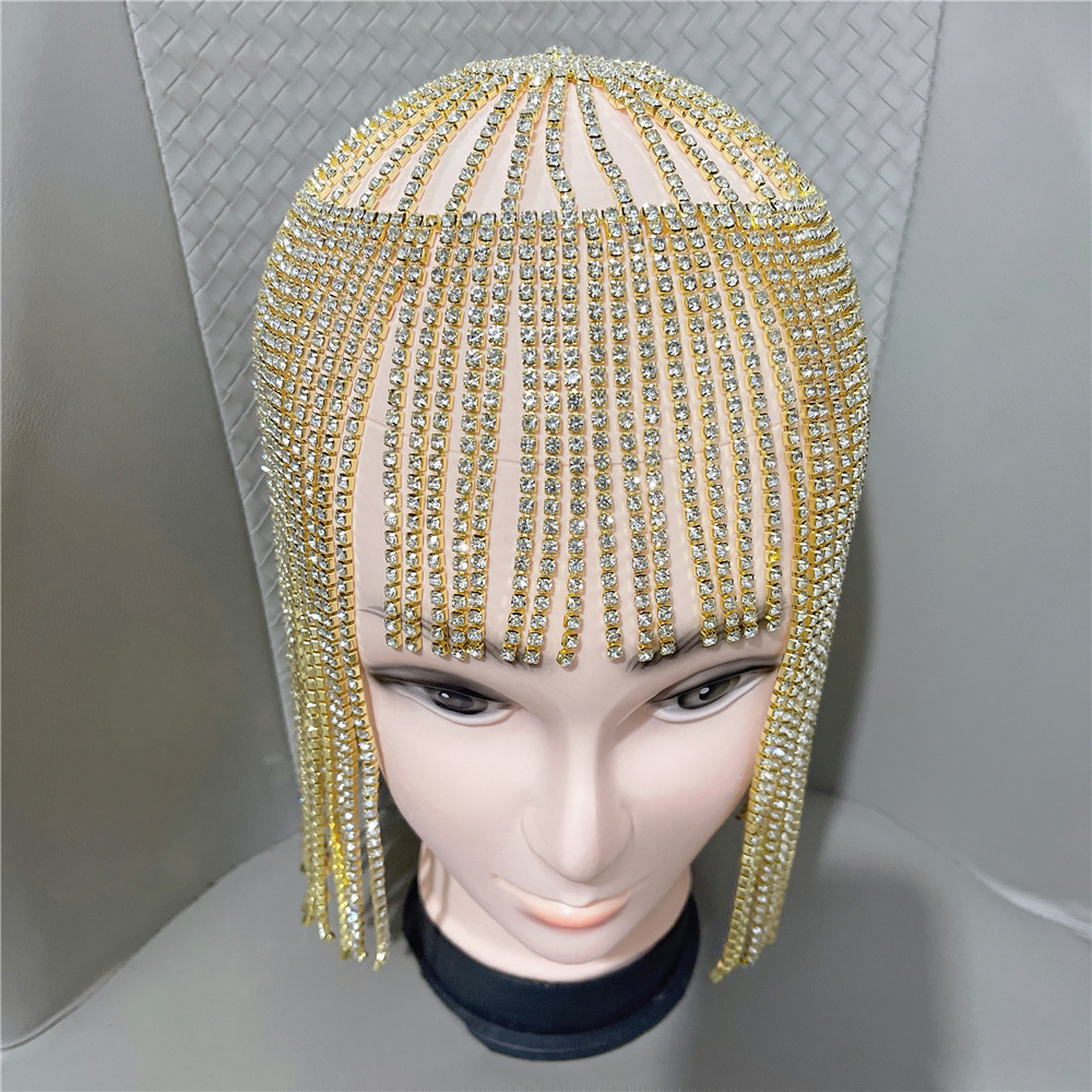 European and American Ornament Full Rhinestone Tassel Wig Chain Women's Forehead Lace Short Hair Shiny Rhinestone Hair Chain