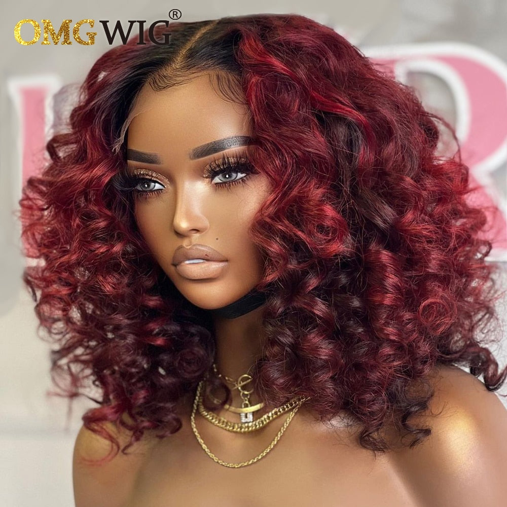 1B99J Body Wave 13x6 Lace Frontal Wig For Black Women Brazilian Remy Human Hair 13x4 Lace Frontal Wig PrePlucked 99J Short Wigs