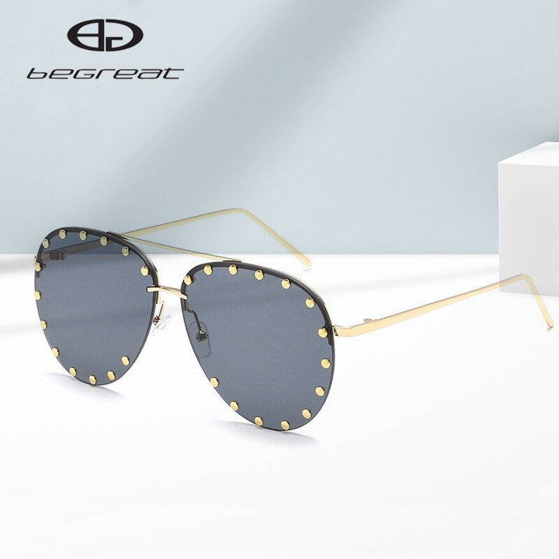 BEGREAT Ladies Metal Rivet Pilot Sunglasses Women Luxury Personality Glasses Cool Eyewear Shades очки солнечные женские UV400