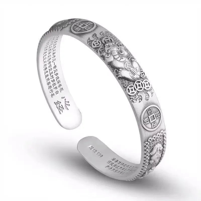 999 Silver Brave Bracelet Men's Fashion Trend Retro Style Boy's Opening Bangle Trend Personality Hand Chain for Holiday Gifts