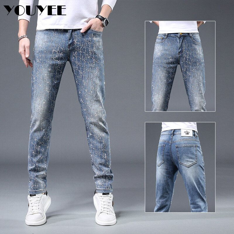 Designer Jeans Men Full Rhinestone Male Tight Pencil Pants New Fashion Luxury High-quality Man Denim Slim Trousers streetwear