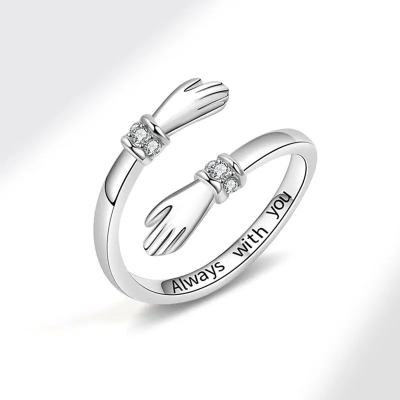 ANENJERY Hands Hug Shiny Zircon Ring for Women Girls Friendship Delicate Creative Open Ring Party Jewelry Friend Gifts Wholesale