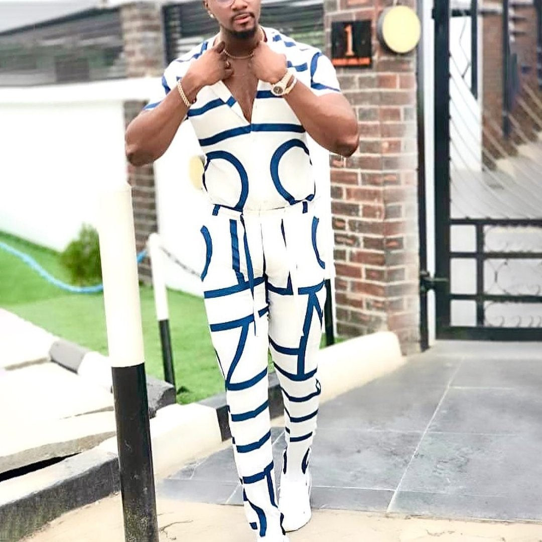 Spring Summer Men's Casual Two Piece Sets Short Sleeve Tops And Long Pants Suit 2022 Fashion Pattern Print Outfit Men Streetwear