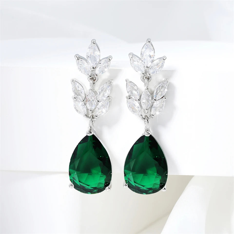 ZAKOL Hot Selling Romantic Water Drop Cubic Zircon Dangle Earrings for Women Fashion Leaf Bridal Wedding Jewelry EP012