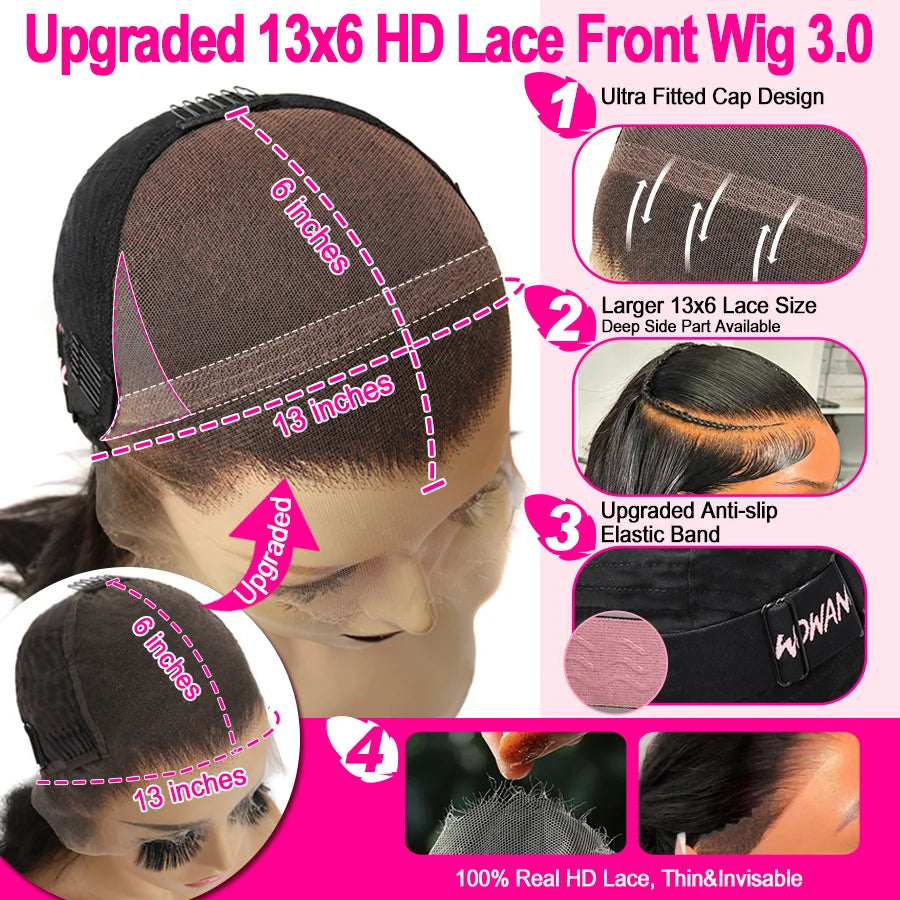 250% 34inch 13X6 HD Lace Front Wigs Straight HD Lace Frontal Human Hair Wigs Full Lace Wigs Pre Plucked Melt Skins For Women