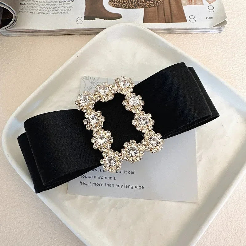 French Fabric Bow Hair Clip for Girls Crystal Rhinestone Hairbow Elegant Luxury Jewelry Hairpin Korean Headwear Hair Accessories