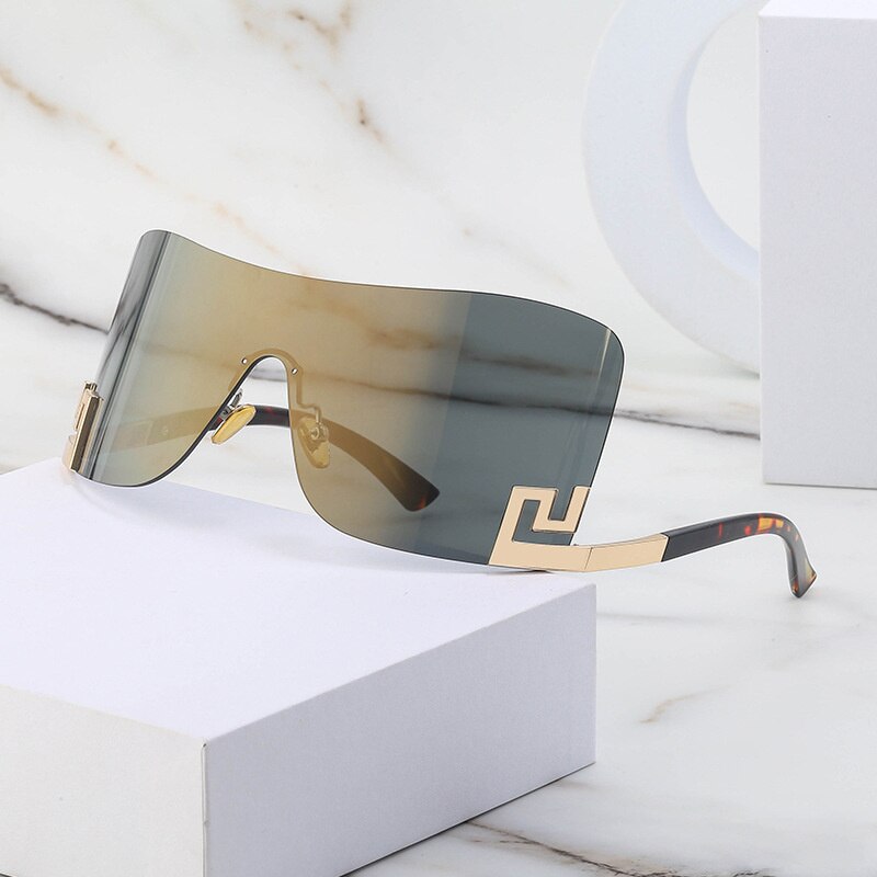 Oversized Rimless One Piece Shield Sunglasses For Women New Fashion Brand Alloy Gradient Arch Sun Glasses Men Hip Hop Eyewear