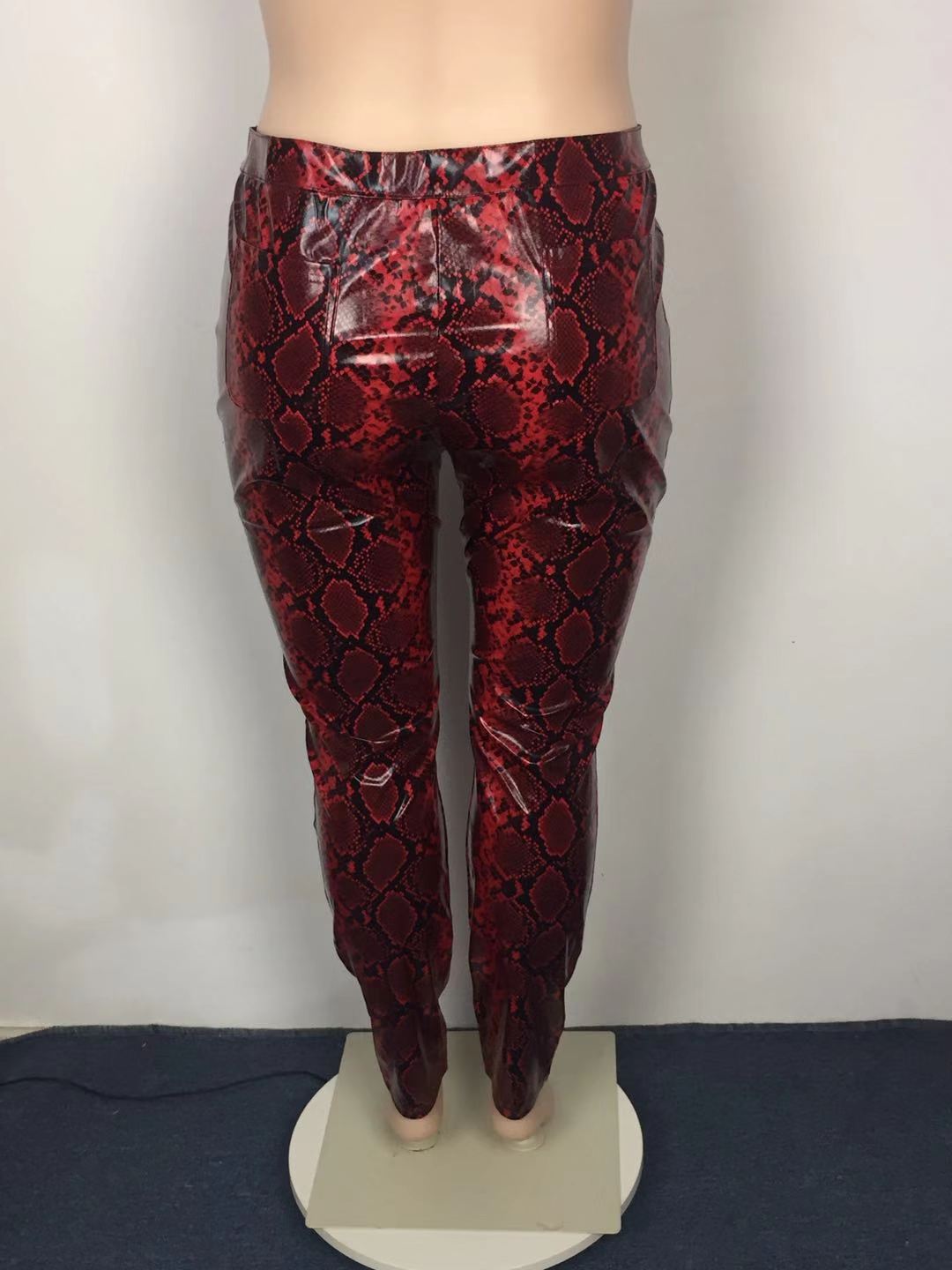 Plus Size Women Pants PU Leather Snakeskin Trouser 2022 Fall Female Elegant Pencil Pants Lady Casual Designer Trousers Wholesale