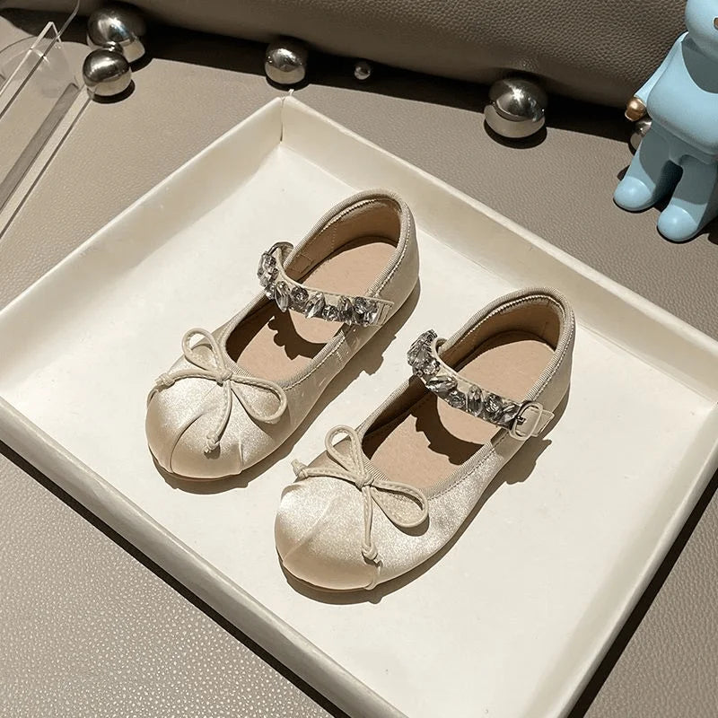 Fashion Baby Girl Princess Rhinestone Silk Shoes Infant Toddler Child Flat Ballet Dance Shoes Soft Shoes Party Performance Shoes