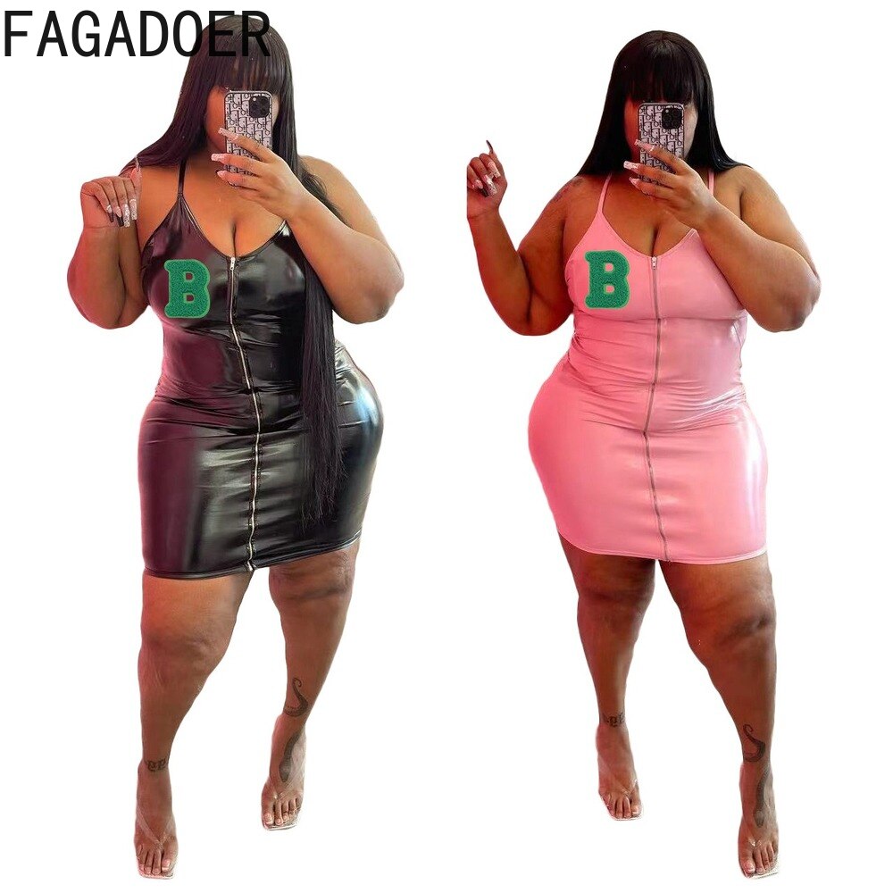 FAGADOER Sexy V Neck Suspenders Dress Plus Size Women Print Mini Dresses Summer Zip Fashion Clothing Party Club Vestidos XL-5XL