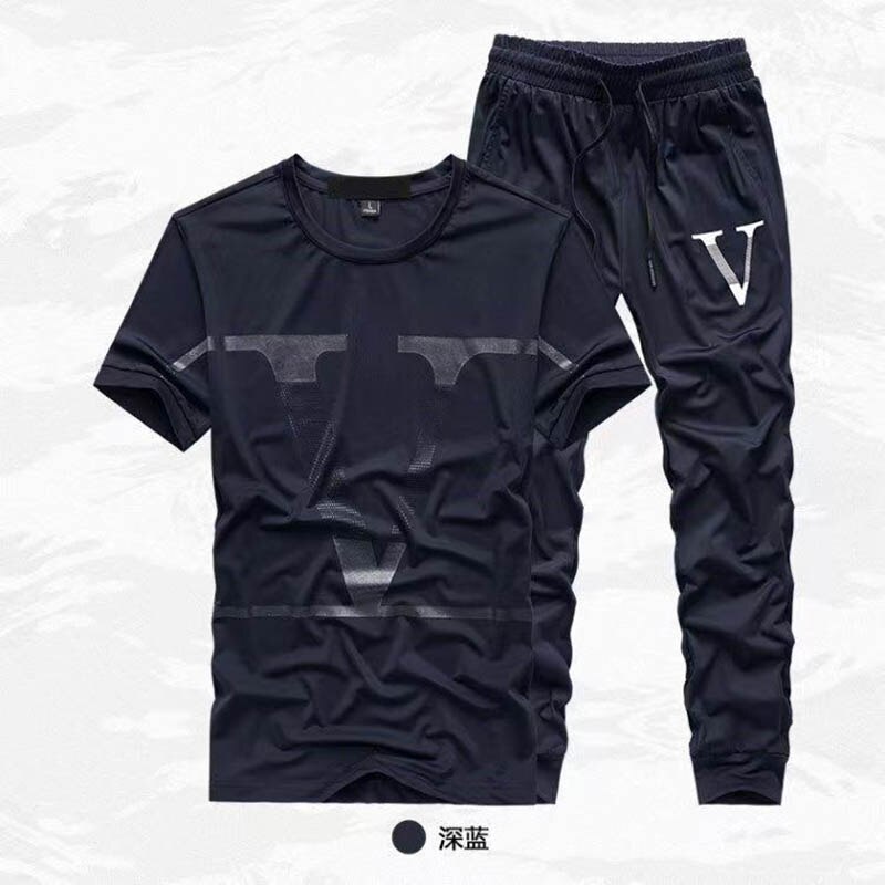 Summer new ice silk suit male summer youth fashion brand short sleeve T-shirt male loose pants casual sportswear male