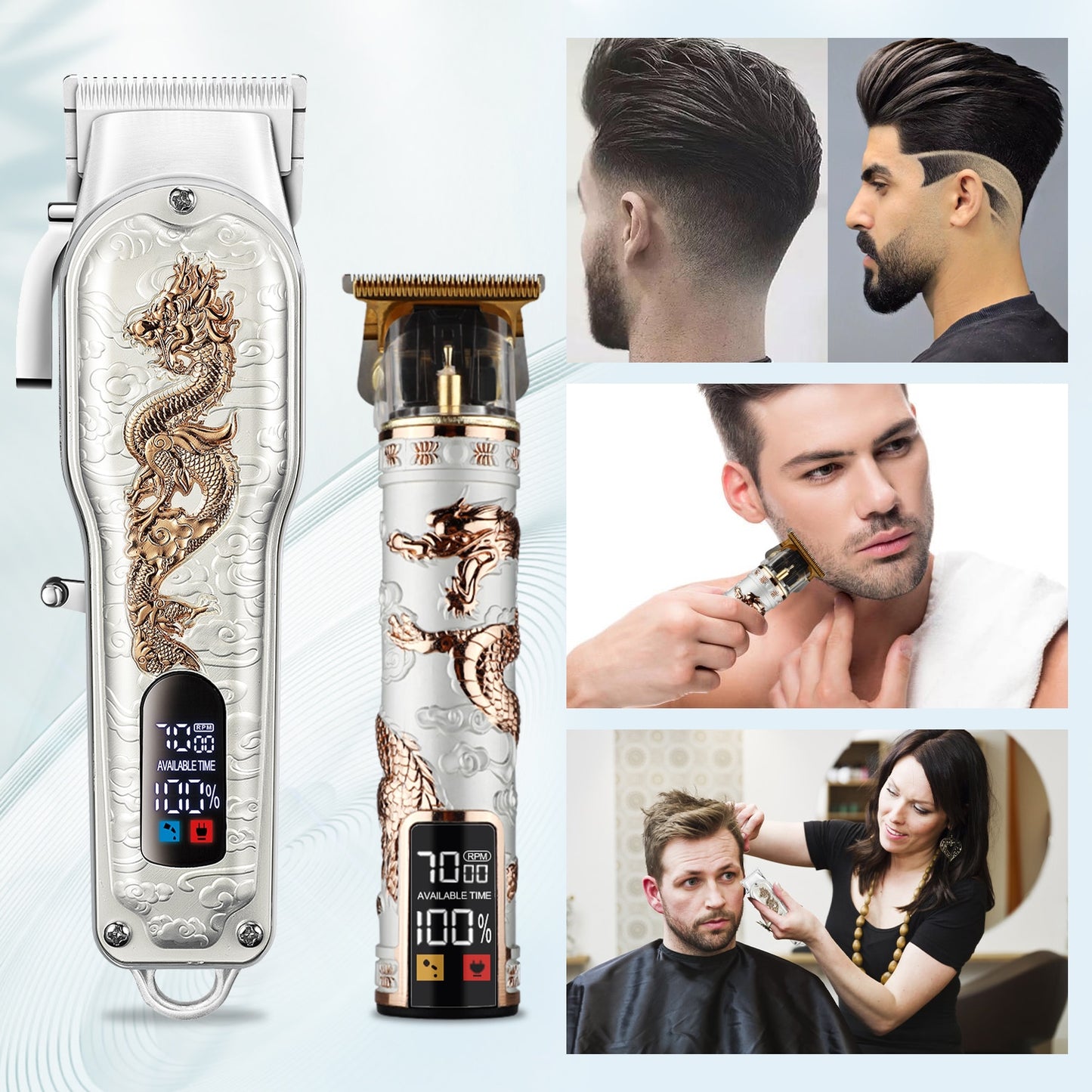 HIENA White Set Dragon Professional Hair Clipper Cordless Hair Trimmer For Men Shaver Hair Cutting Machine Barber Machin Beard