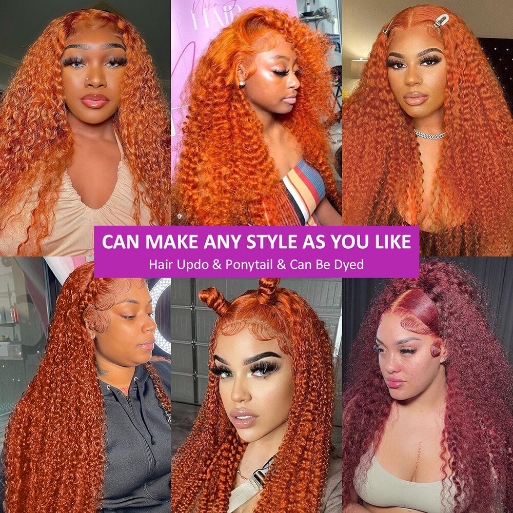 Orange Ginger Lace Front Wig Jerry Curly Human Hair Wig 13x4 Lace Front Human Hair Wigs 180 Density Ginger Curly Wig Closure Wig