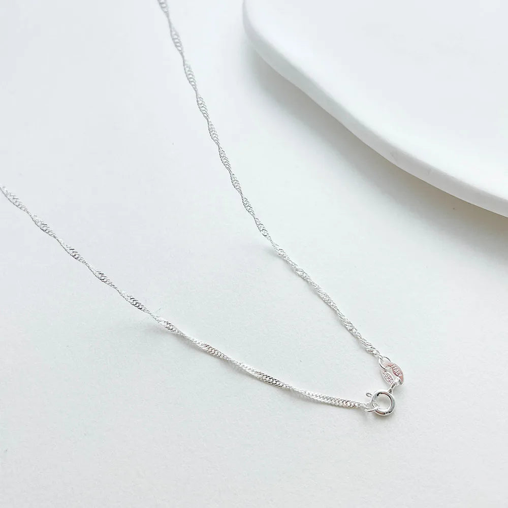 40cm-50cm 1.5mm Pure Real 925 Sterling Silver Water Wave Chain Short Necklace Women Girls Jewelry Customizable collier kolye