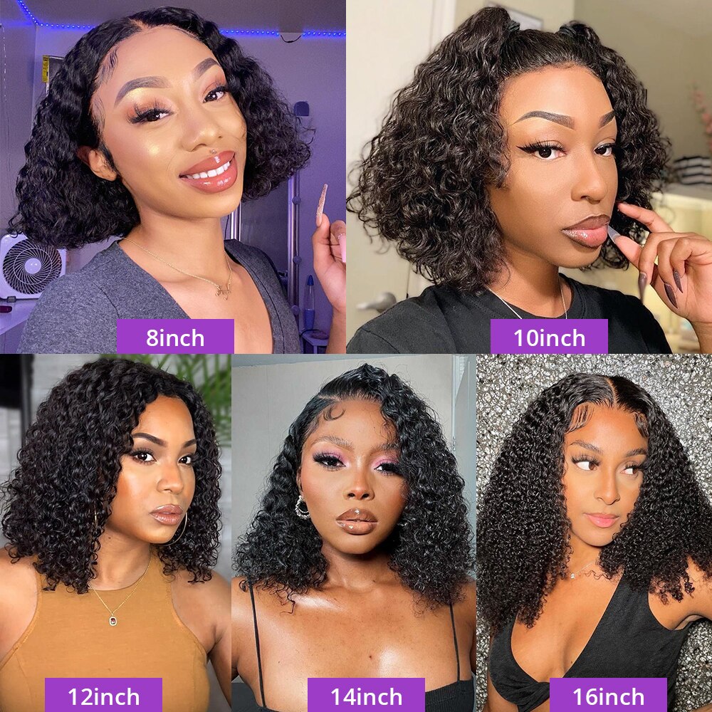 Short Bob Wig Jerry Curly Lace Front Human Hair Wigs for Women Pre Pluck 4x4 Closure Wig Transparent Deep Wave Frontal Wig 180%