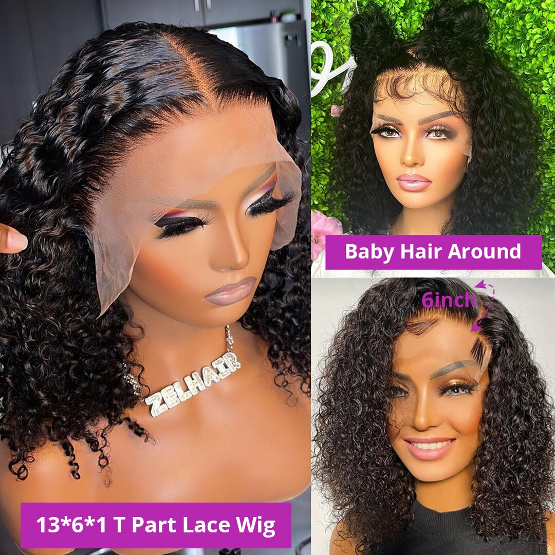 Short Bob Wig Jerry Curly Lace Front Human Hair Wigs for Women Pre Pluck 4x4 Closure Wig Transparent Deep Wave Frontal Wig 180%