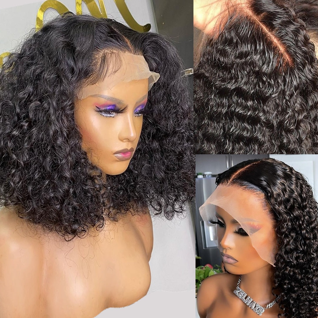 Short Bob Wig Jerry Curly Lace Front Human Hair Wigs for Women Pre Pluck 4x4 Closure Wig Transparent Deep Wave Frontal Wig 180%