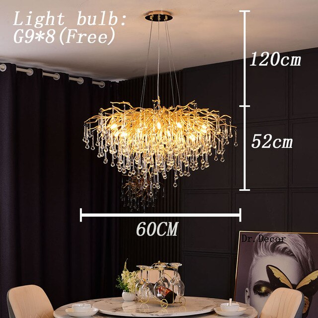 Nordic Luxury Crystal LED Chandelier LOFT Villa Large Lustre Ceiling Chandeliers for Living Room Hotel Home Lamp Indoor Lighting
