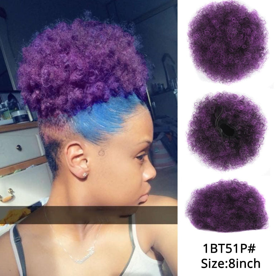 Alileader Synthetic New Kinky Hair Bun Claw Clip Ponytail Hair Extensions Drawsting Short Ponytail Fluffy Afro Short Hair Buns