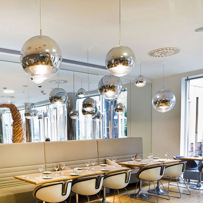 Nordic Minimalism Led Pendant Lights Silver Round Ball Pendant Lamps for Living Room Kitchen Luminaire Restaurant Indoor Light