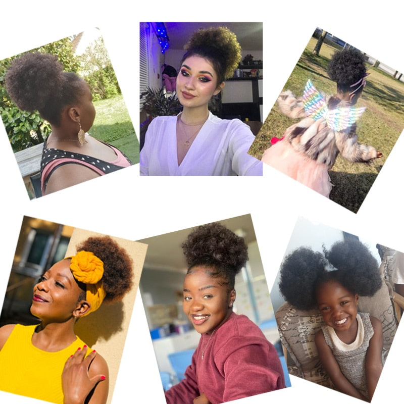Alileader Synthetic New Kinky Hair Bun Claw Clip Ponytail Hair Extensions Drawsting Short Ponytail Fluffy Afro Short Hair Buns