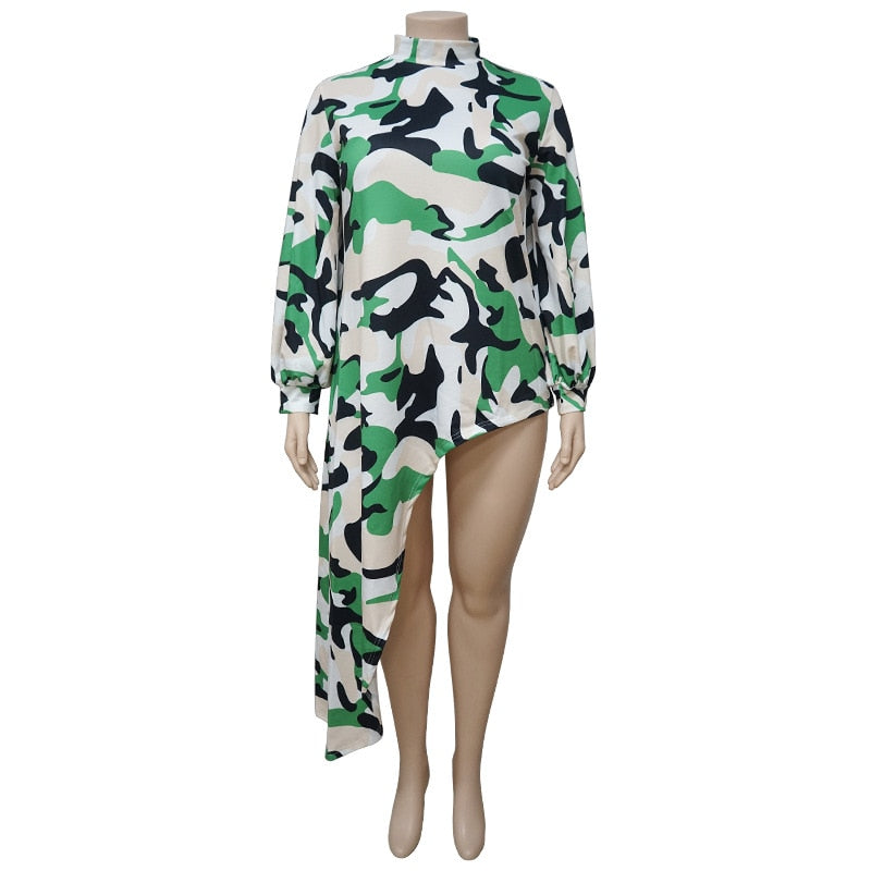 Plus Size Tops L-4xl Wholesale Long Sleeve Shirts for Women Camouflage Loose Casual Irregular Hem Polyester Blouses Dropshipping