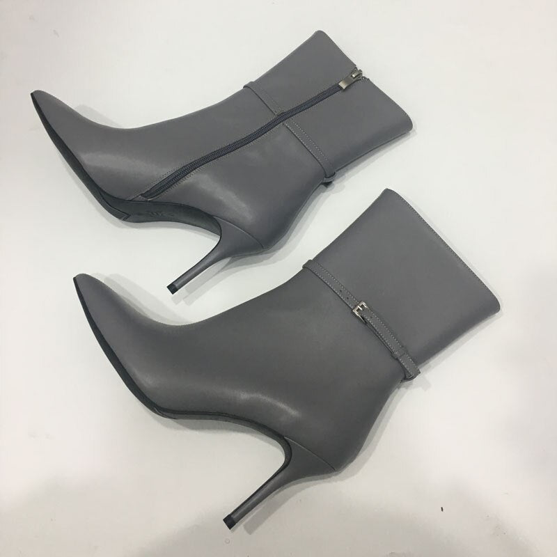 Casual Office Shoes For Ladies 2020 New Arrivals Grey  Color Matte Leather Fashion Short Boots Match Everything Heel 10 cm Shoes