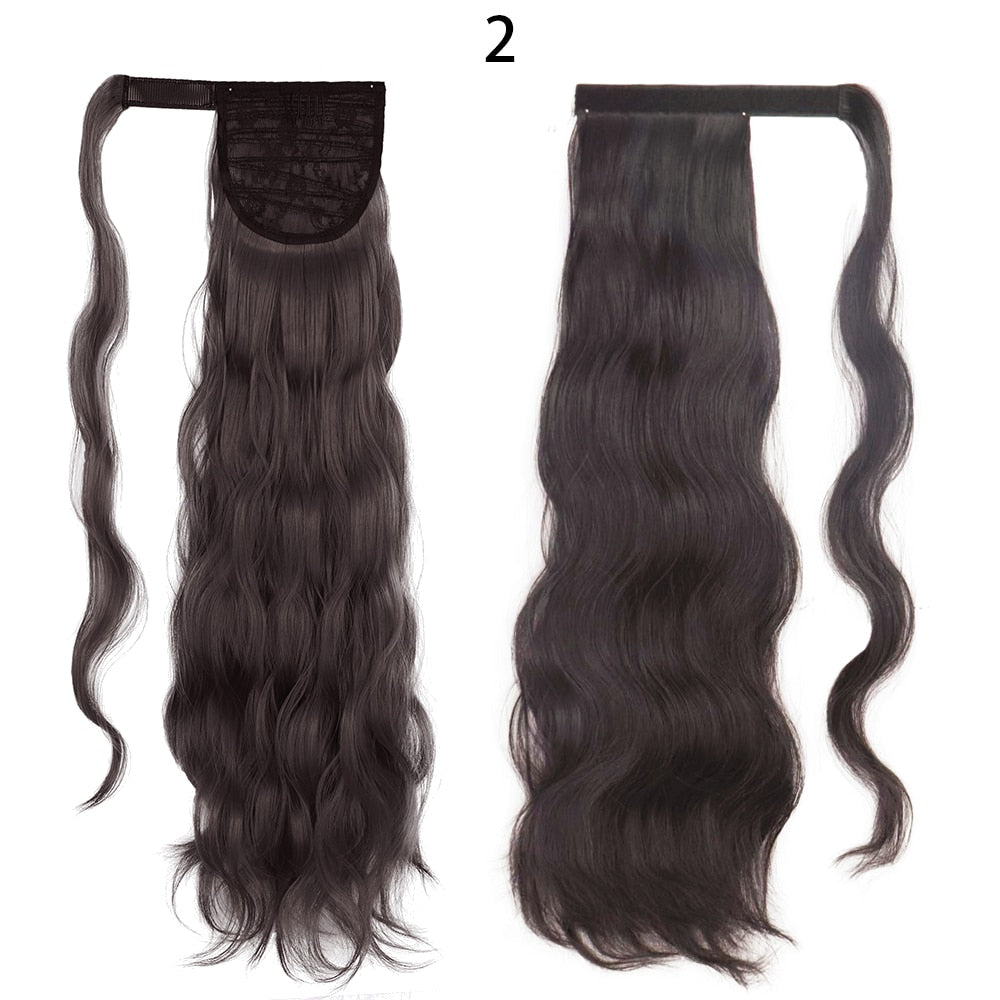 XINRAN Synthetic Long Hollywood Wave Ponytail Extension Wrap Around Ponytail Clip in Hair Extensions for Women Black Blonde Red
