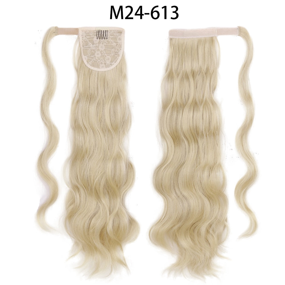 XINRAN Synthetic Long Hollywood Wave Ponytail Extension Wrap Around Ponytail Clip in Hair Extensions for Women Black Blonde Red
