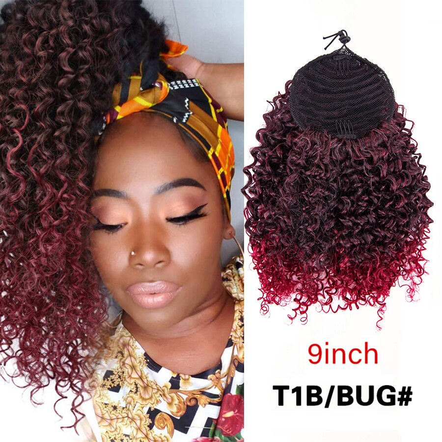Puff Drawstring Ponytail Afro Kinky Curly Ponytail Hair Extension Ombre Synthetic Clip In Pony Tail Extension 9/13.5Inch Pontail