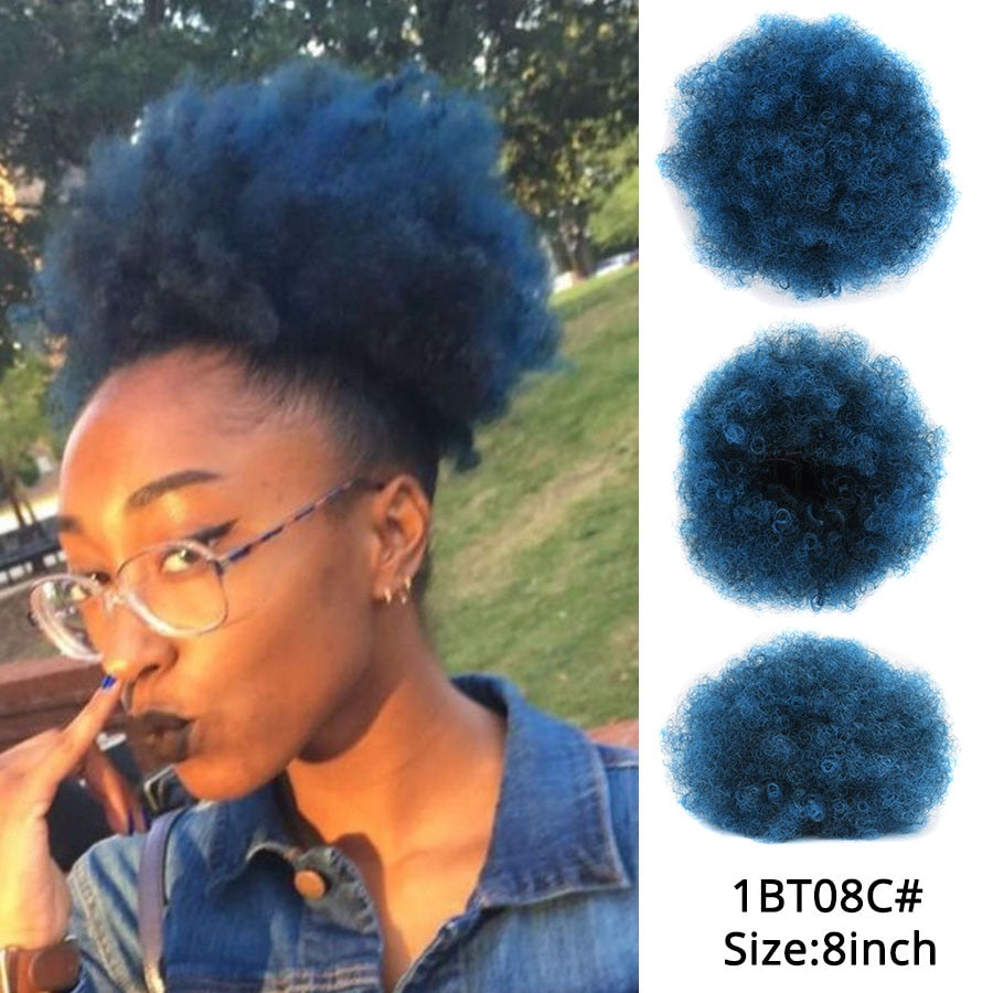 Alileader Synthetic New Kinky Hair Bun Claw Clip Ponytail Hair Extensions Drawsting Short Ponytail Fluffy Afro Short Hair Buns