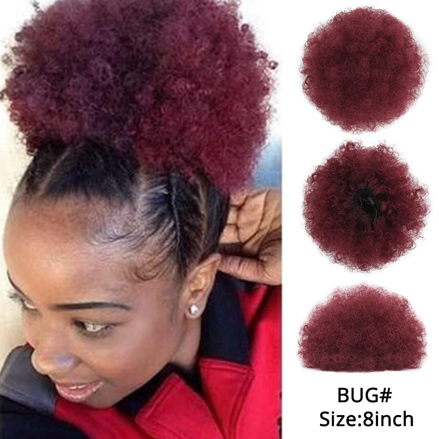 Alileader Synthetic New Kinky Hair Bun Claw Clip Ponytail Hair Extensions Drawsting Short Ponytail Fluffy Afro Short Hair Buns