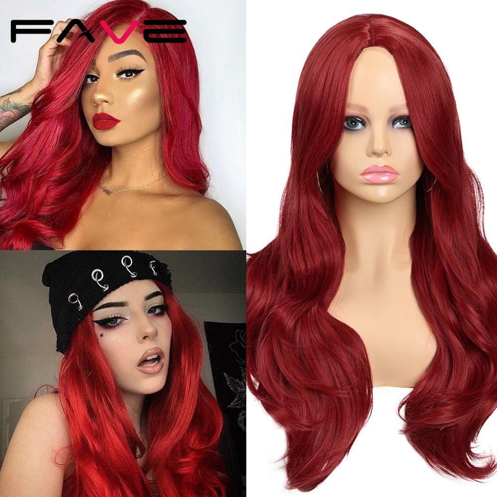 FAVE Long Wavy Wigs Ombre Gray To Watermelon Red Black Grey Purple Blue Brown Synthetic Hair For Black White Women Cosplay Party
