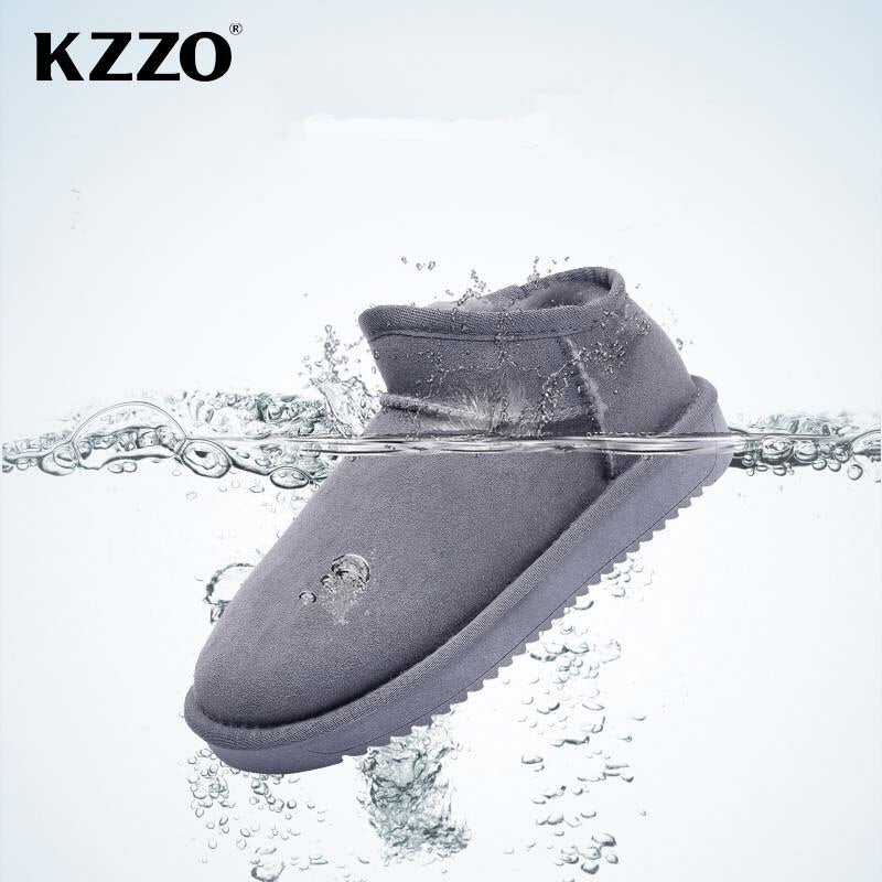 KZZO Mini Ankle Men Snow Boots Sheepskin Leather Natural Fur Wool Lined Winter Warm Non-slip Short Waterproof Australian Classic