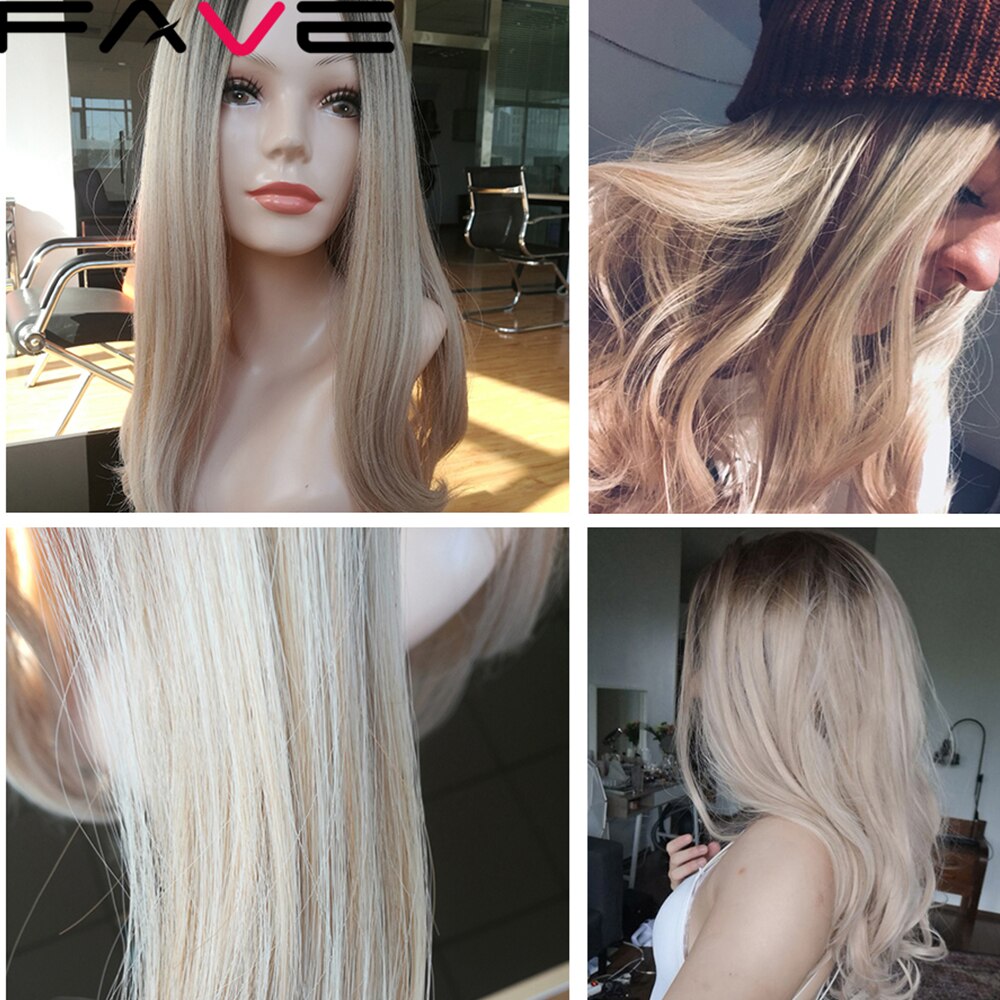 FAVE Long Wavy Wigs Ombre Gray To Watermelon Red Black Grey Purple Blue Brown Synthetic Hair For Black White Women Cosplay Party