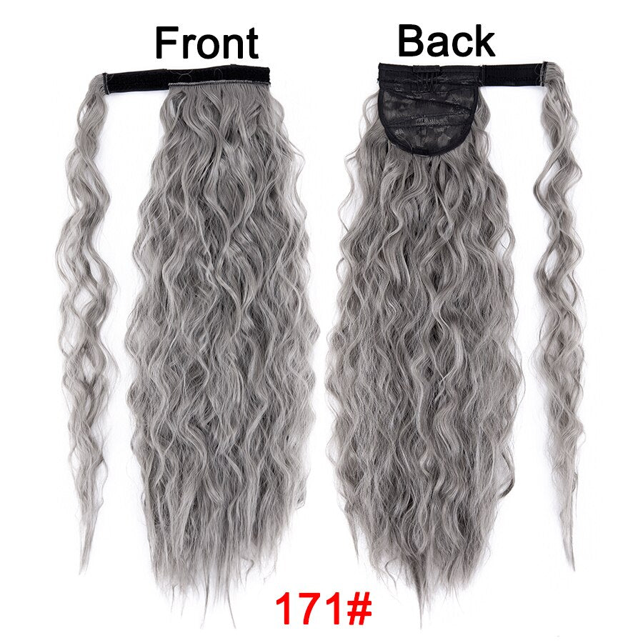 Synthetic Corn Wavy Ponytail 22Inch Long Curly Ponytail Wrap On Clip Hair Extensions Ombre Blonde Brown Fack Ponytail Hairpieces