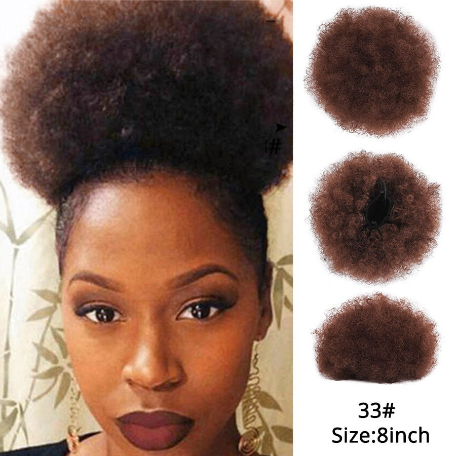 Alileader Synthetic New Kinky Hair Bun Claw Clip Ponytail Hair Extensions Drawsting Short Ponytail Fluffy Afro Short Hair Buns