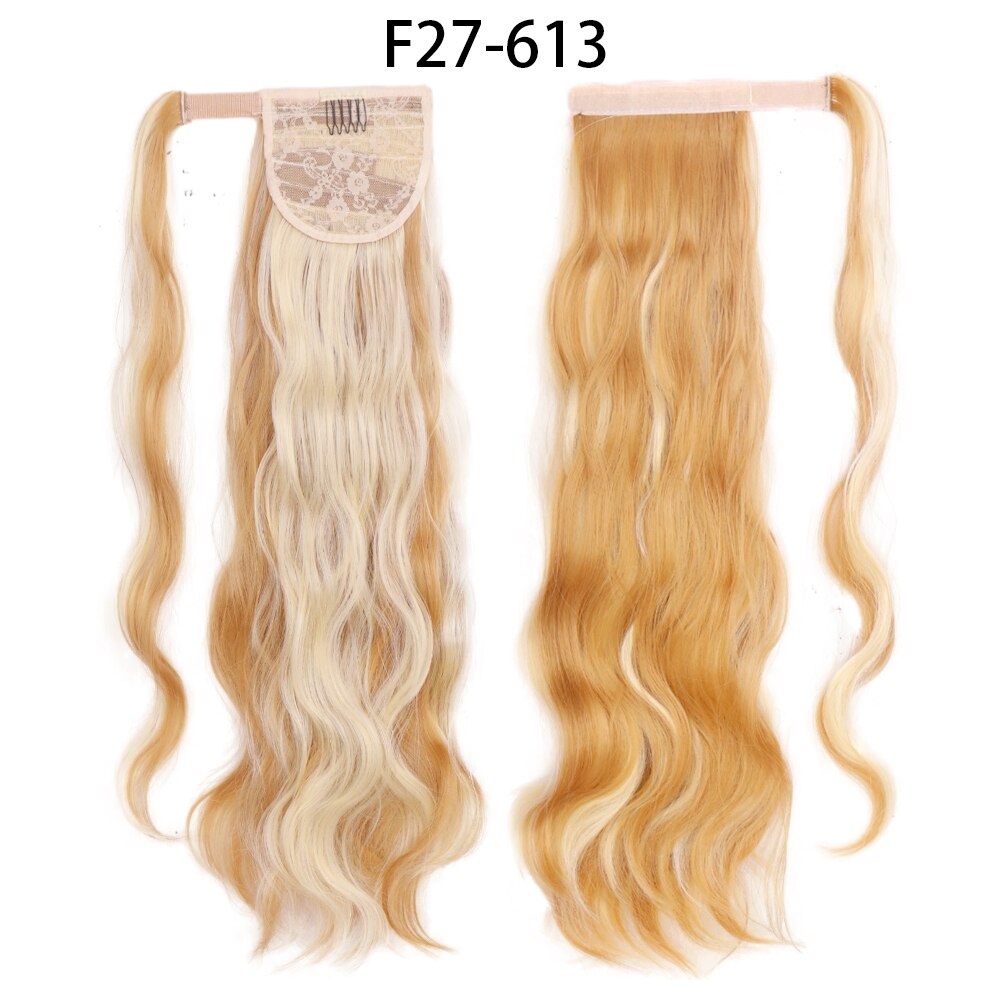 XINRAN Synthetic Long Hollywood Wave Ponytail Extension Wrap Around Ponytail Clip in Hair Extensions for Women Black Blonde Red