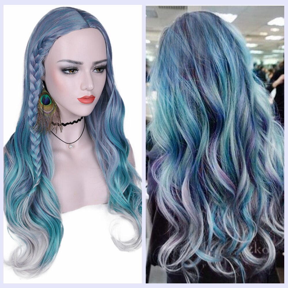 FAVE Long Wavy Wigs Ombre Gray To Watermelon Red Black Grey Purple Blue Brown Synthetic Hair For Black White Women Cosplay Party
