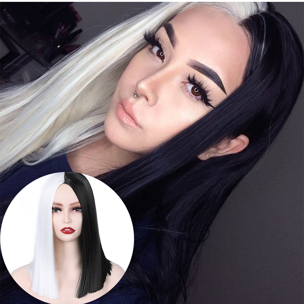FAVE Ombre Black Purple/Blonde/Grey/Flax Brown/ Straight Synthetic Wig Shoulder Length Middle Part Cosplay For Women's Daily Wig