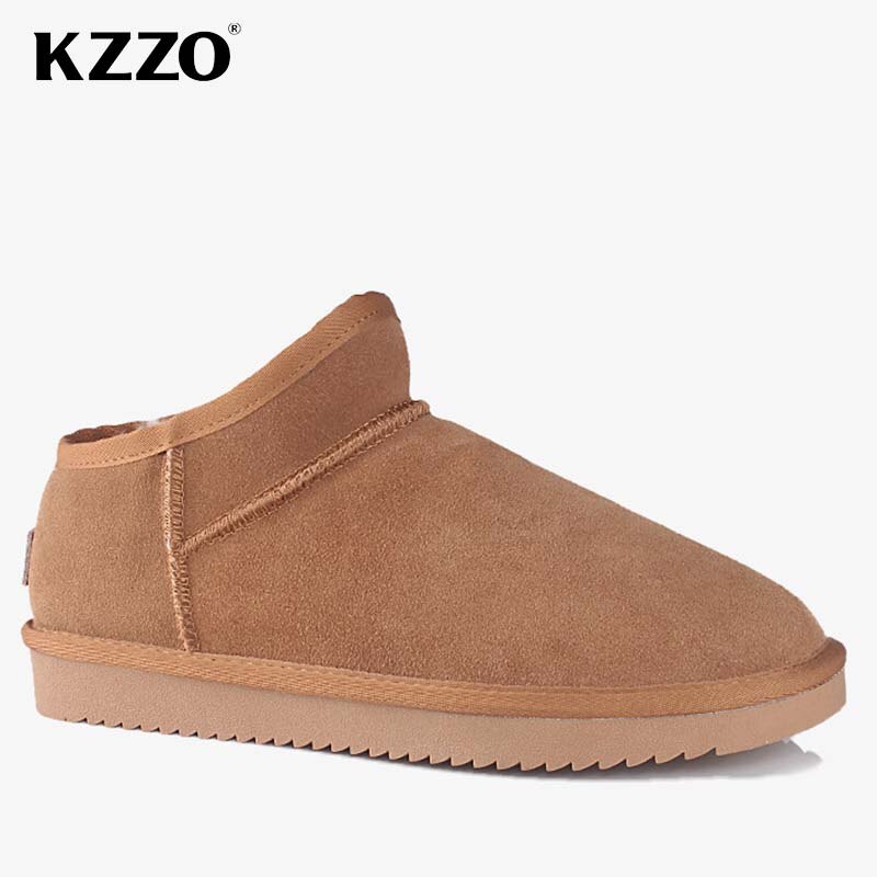 KZZO Mini Ankle Men Snow Boots Sheepskin Leather Natural Fur Wool Lined Winter Warm Non-slip Short Waterproof Australian Classic
