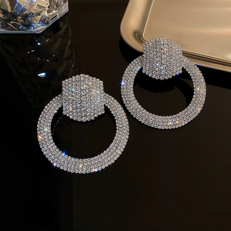 FYUAN Fashion Geometric Crystal Dangle Earrings for Women Oversize Round Rhinestones Earrings Party Jewelry Gifts